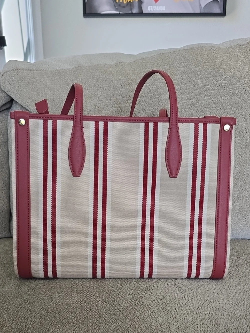 Kate Spade Market Sam Red Cream Striped Shoulder Handbag